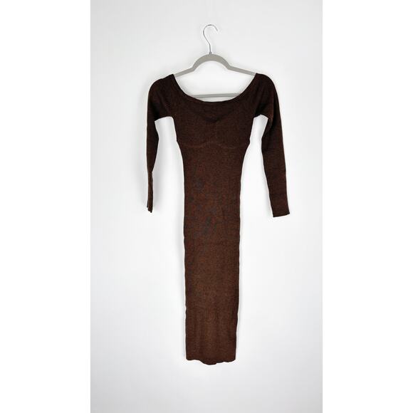 L'Academie Long Sleeve Tucci Knit Bustier Ribbed Midi Dress Womens Small Brown - Picture 9 of 10